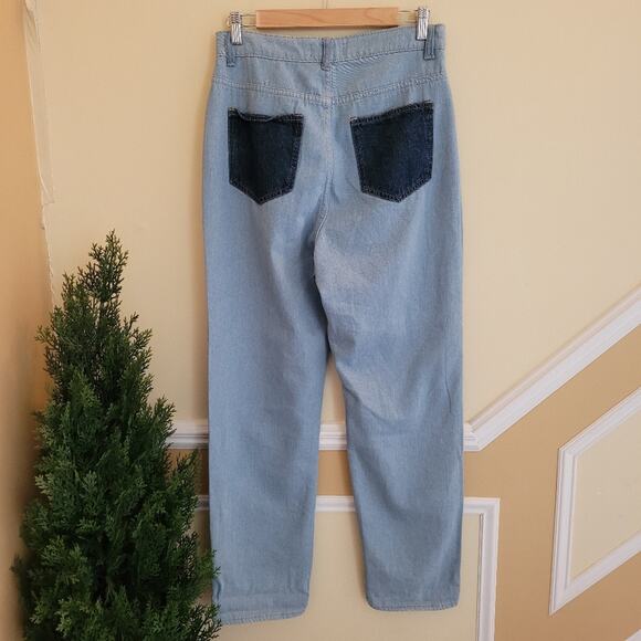 NWT Pitaya blue blush Colorblock Patchwork Fray HW Denim Jeans size Medium - Picture 3 of 16